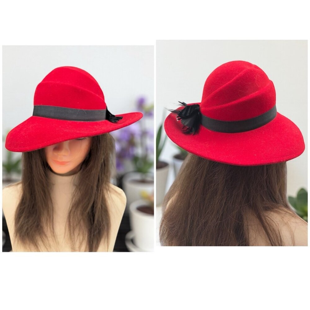 Vintage Red/Black Doeskin Felt 100% Wool Hat Geo Bollman Co. USA Made